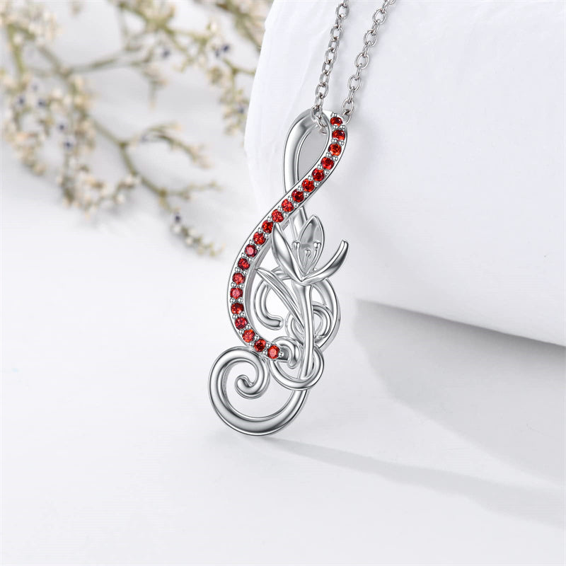 Sterling Silver Birthstone Music Note & Birth Flower Pendant Necklace