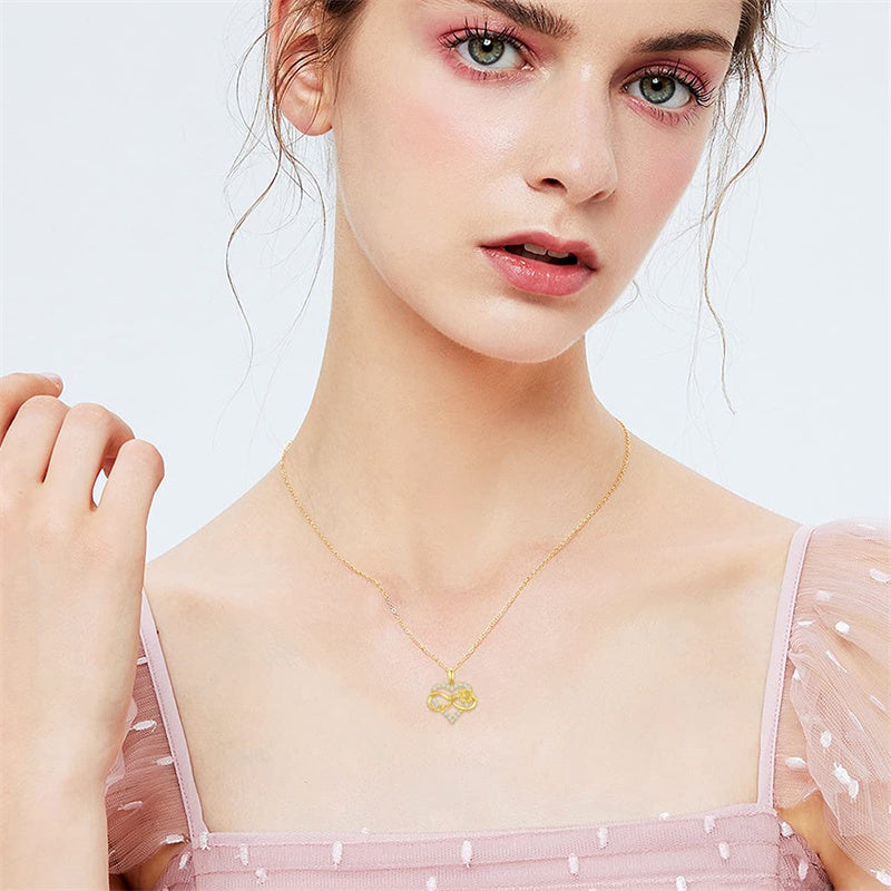 14k Gold Sunflower Heart & Infinity Pendant Necklace