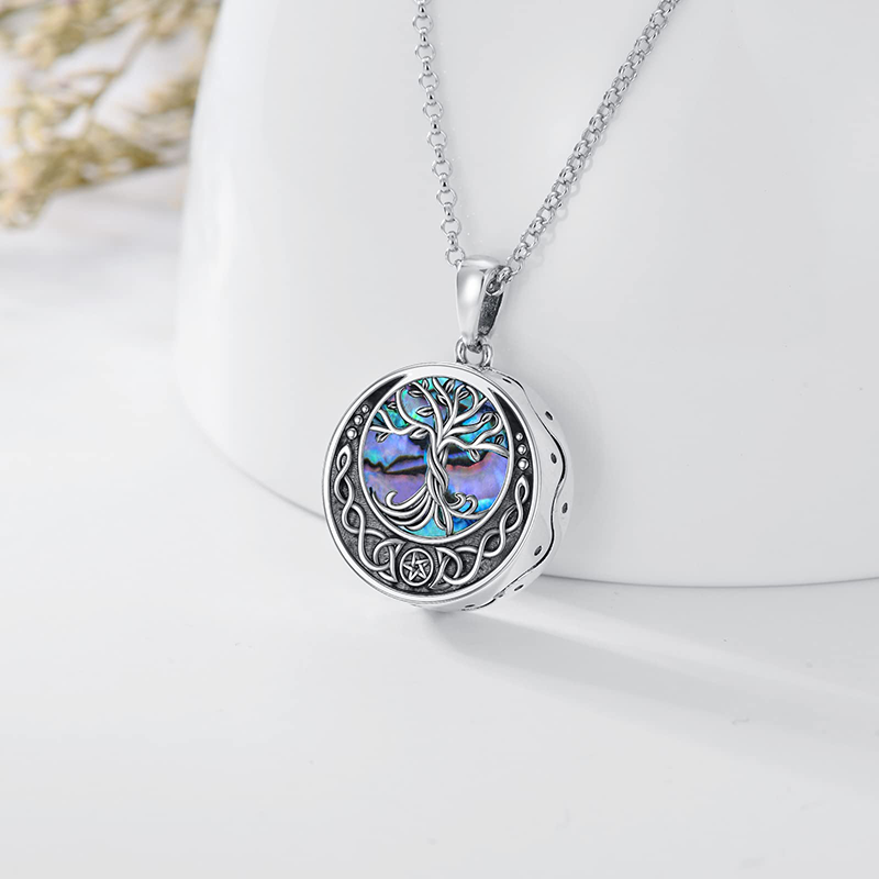 Sterling Silver Tree of Life Urn Necklaces Abalone Opal Shell Cremation Jewelry for Ashes