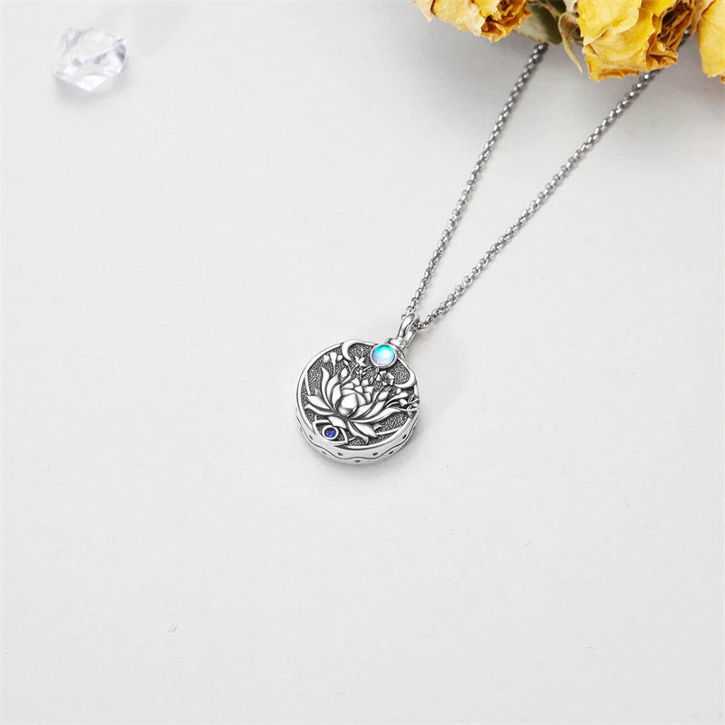 Evil Eye Urn Necklace Sterling Silver Lotus  Evil Eye Pendant Necklace Spiritual Protection Jewelry Birthday Christmas Gifts for Women Men