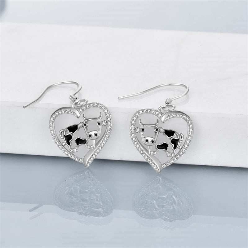 Sterling Silver Cow  Drop Earrings