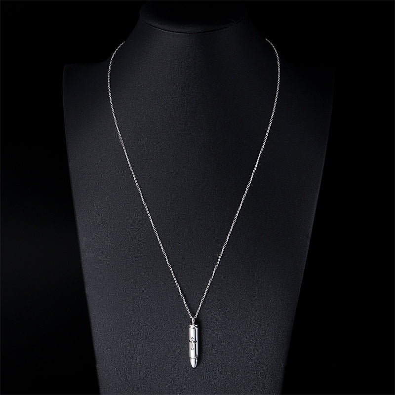 Sterling Silver Bar Bullet Cross Urn Necklace for Ashes