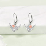 Sterling Silver Highland Cow Leverback  Earrings