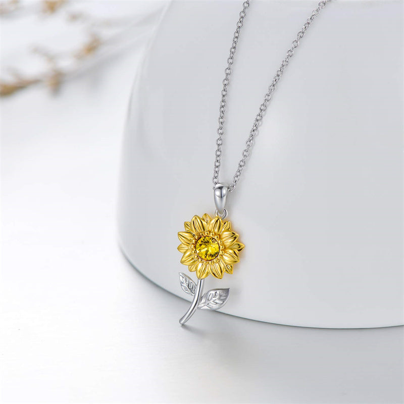 14K Gold Sunflower Pendant Necklace
