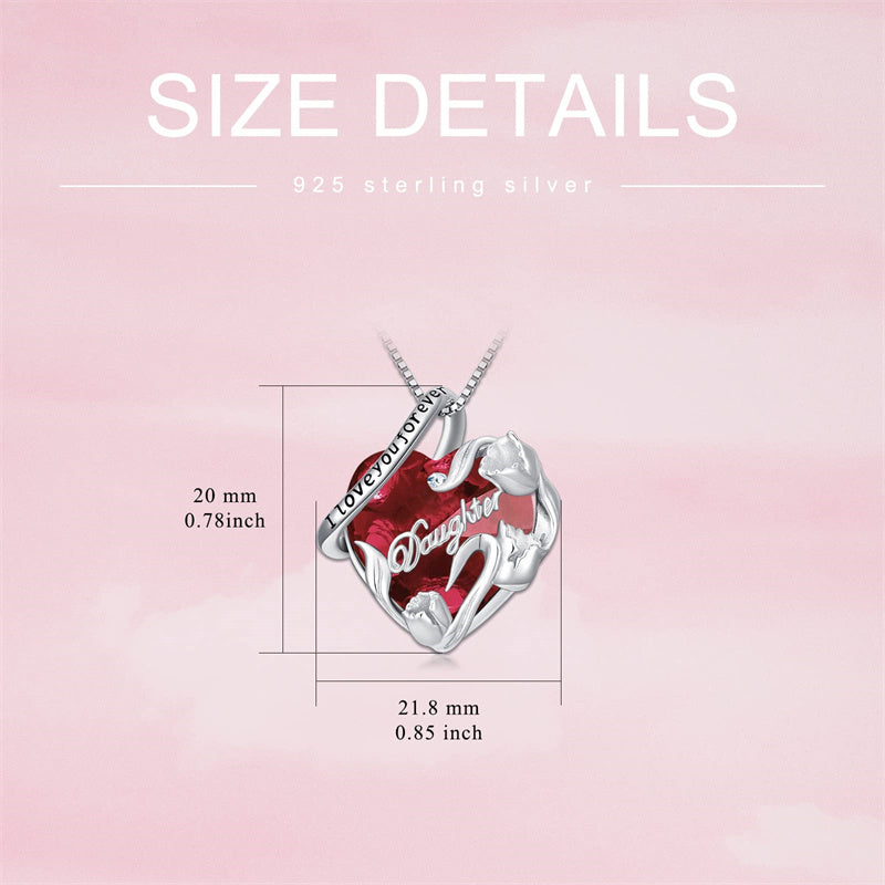 Sterling Silver Crystal Birthstone Daughter Heart Pendant Necklace