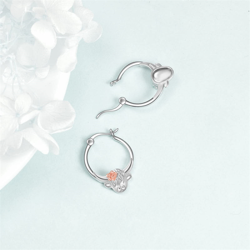 Sterling Silver Highland Cow Hoop Earrings