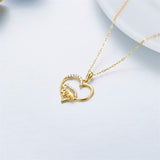 14k Solid Gold Moissanite Love Heart Mama Bear Pendant Necklace