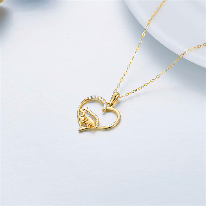 14k Solid Gold Moissanite Love Heart Mama Bear Pendant Necklace