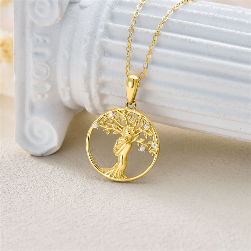 14K Gold Moissanite Mother Child & Tree of Life Pendant Necklace