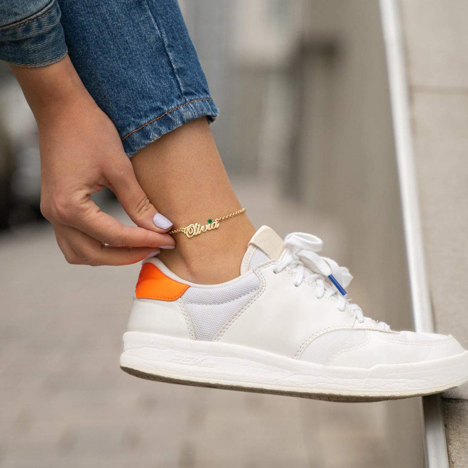 Silver Personalized Name Single Layer Anklet