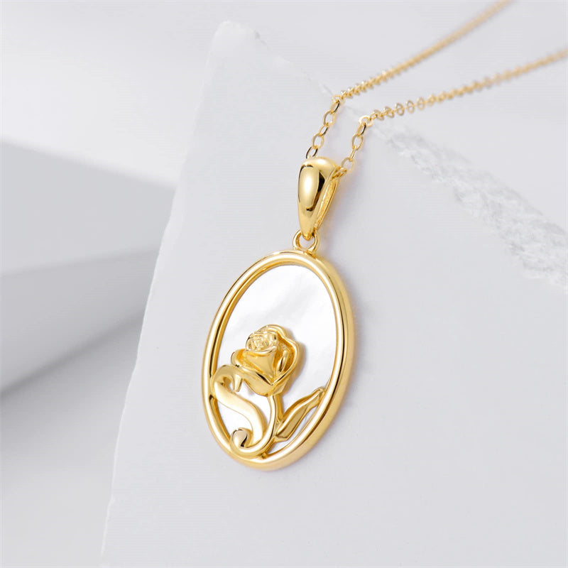 14K Gold Rose Flower Pendant Necklace