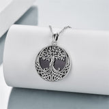 Sterling Silver Black Onyx Abalone Shell Tree of Life Celtic Knot Pendant Necklace