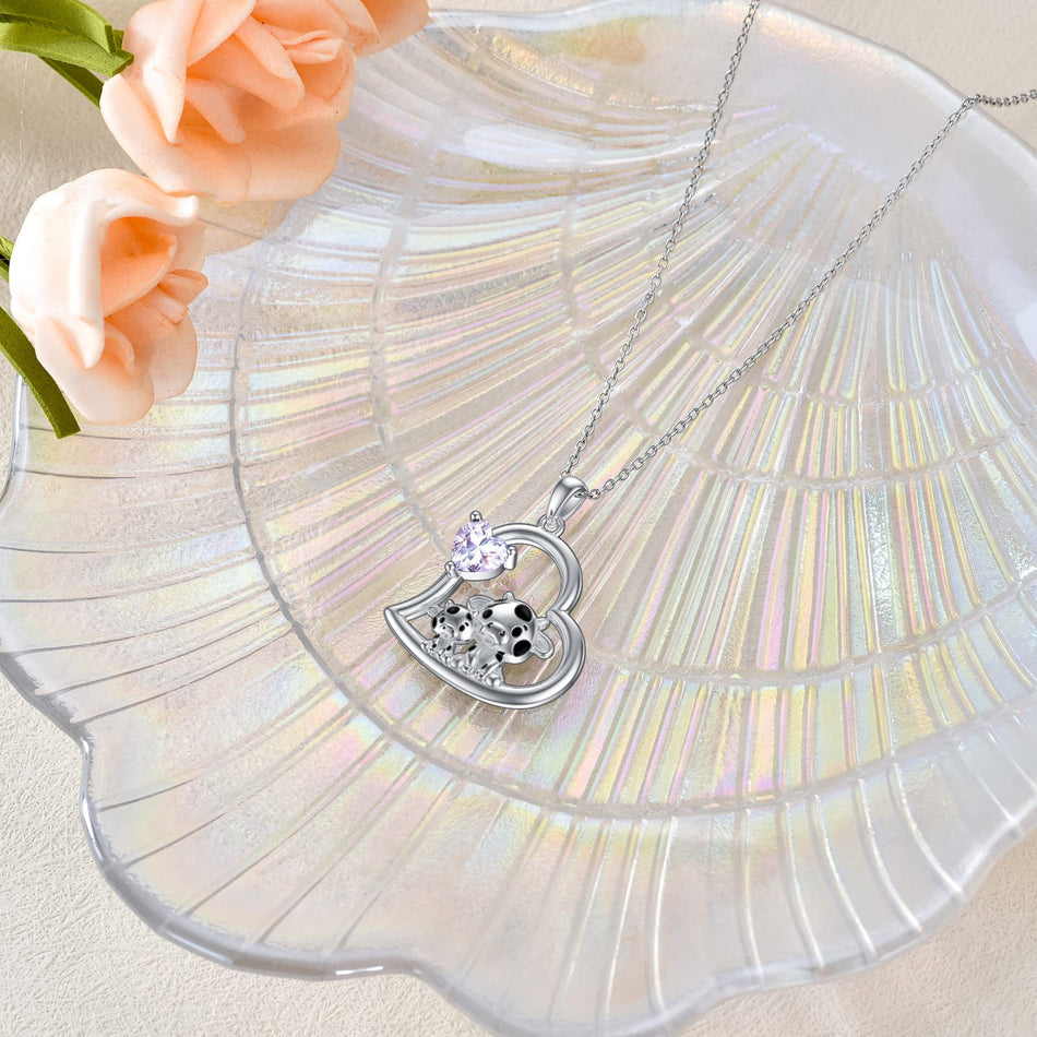 Sterling Silver Mother Daughter Cow Pendant Necklace