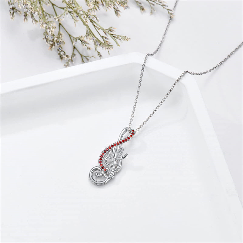 Sterling Silver Birthstone Music Note & Birth Flower Pendant Necklace