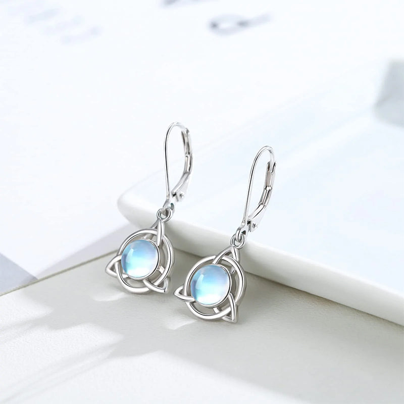 Sterling Silver Moonstone Turquoise Celtic Knot Leverback Earrings