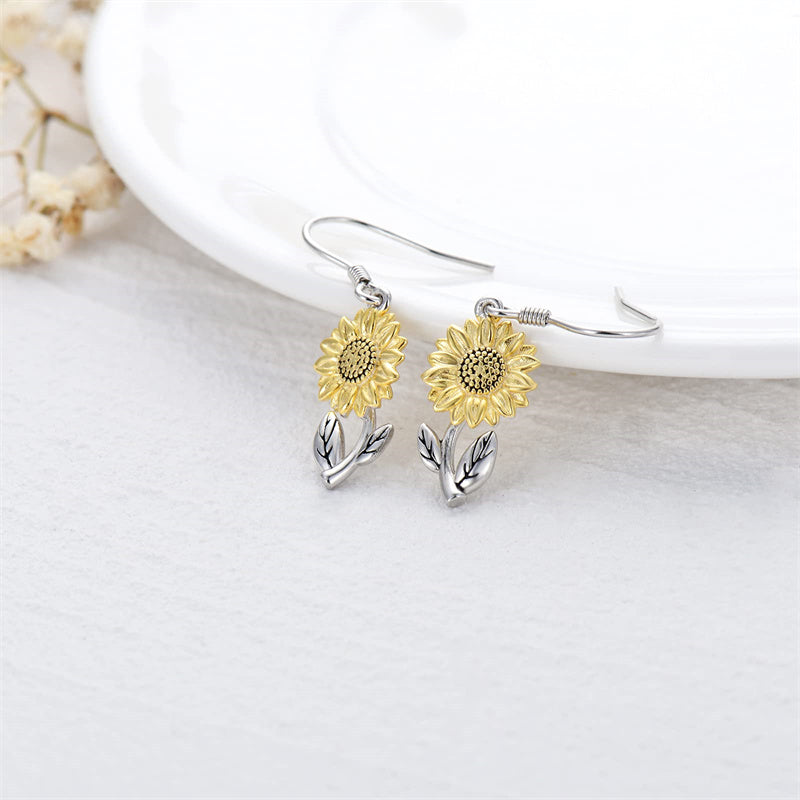 Sterling Silver Sunflower Flower Dangle Earring