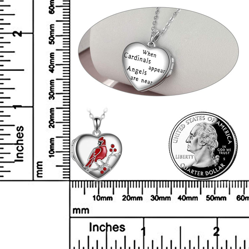 Sterling Silver Red Cardinal Pendant Necklace Can Hold One Picture