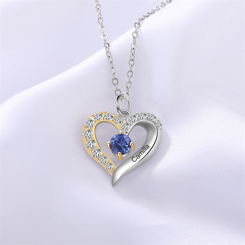 Sterling Silver Personalized Name Birthstones Heart Pendant Necklace