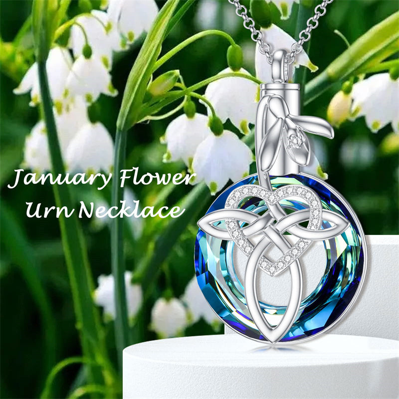 12 Birth Month Flower Cremation Jewelry for Ashes Celtic Knot Heart Ashes Memorial Keepsake Urn Necklace Circle Crystal