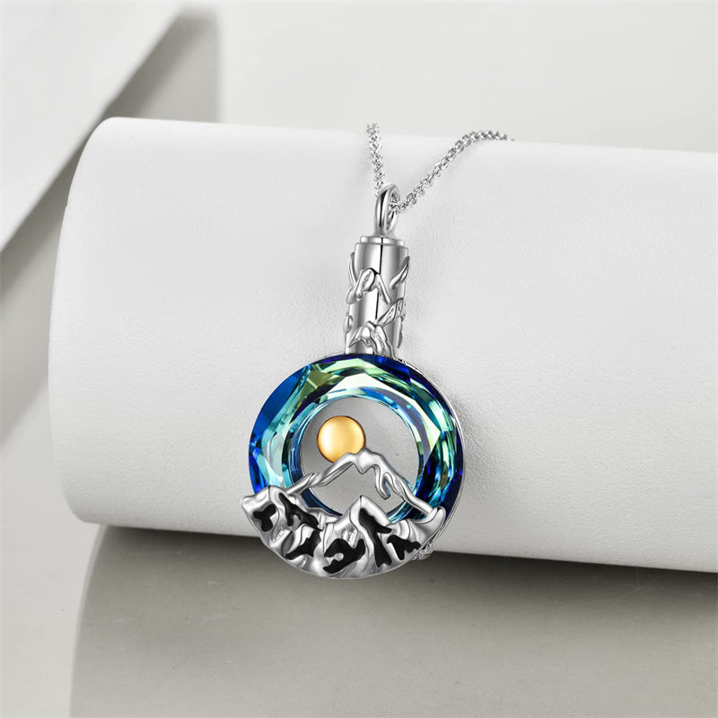 Mountain Range Urn Necklace for Ashes Sterling Silver Crystal Mountain Pendant Necklace Nature Jewelry Gift for Women