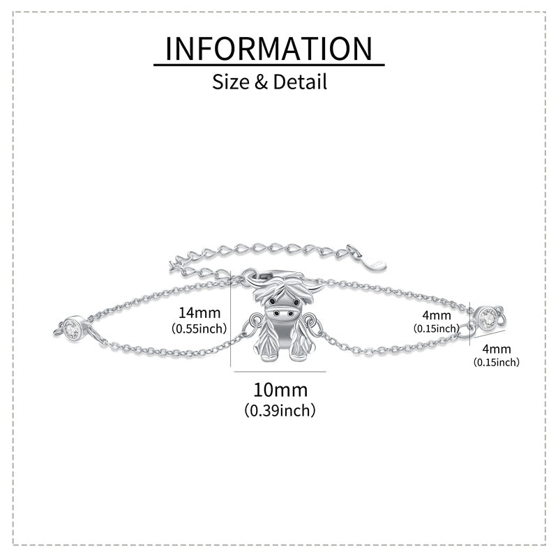 Sterling Silver Highland Cow Bracelet