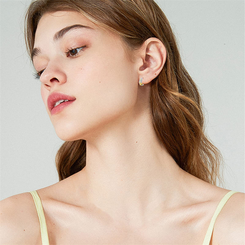 Sterling Silver Daisy Hoop Earrings