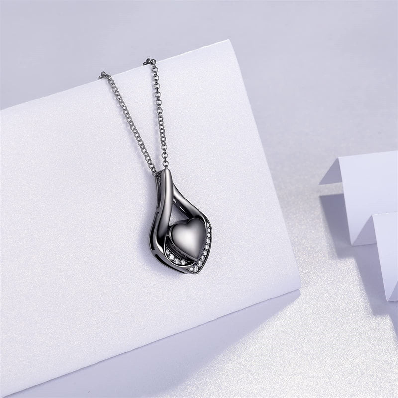 Sterling Silver Heart Shape Tear Dangle Urn Necklace for Ashes