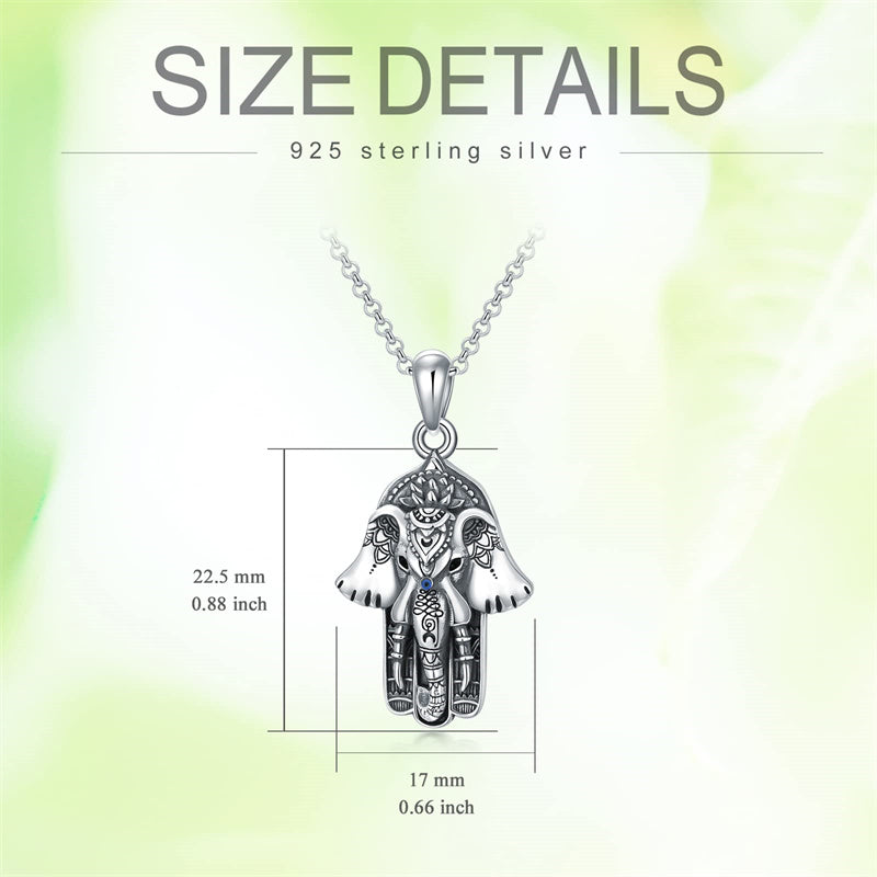 Sterling Silver Hamsa Fatim Blue Eye Pendant  Necklace