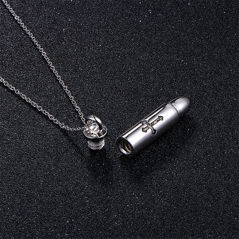 Sterling Silver Bar Bullet Cross Urn Necklace for Ashes