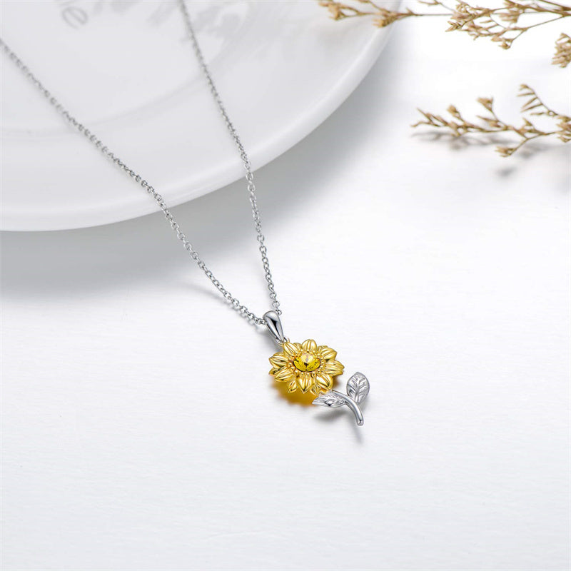 14K Gold Sunflower Pendant Necklace