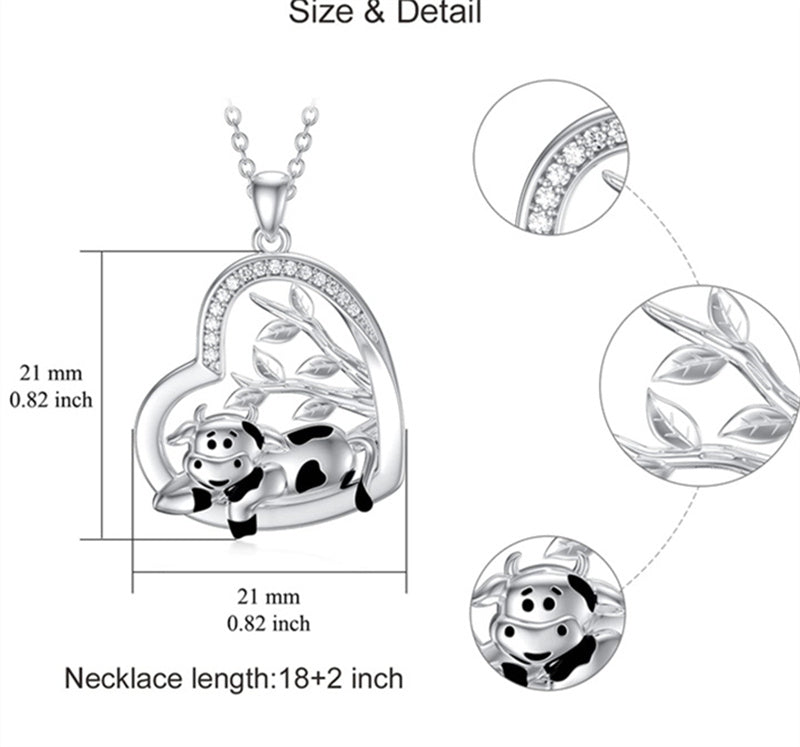 Sterling Silver Cow Heart Pendant Necklace