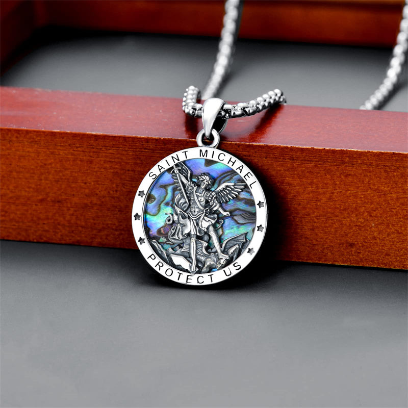 Sterling Silver St Michael St Christopher Pendant Necklace for Men