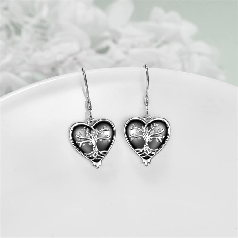 Sterling Silver Heart Gothic Witches Dangle Earrings