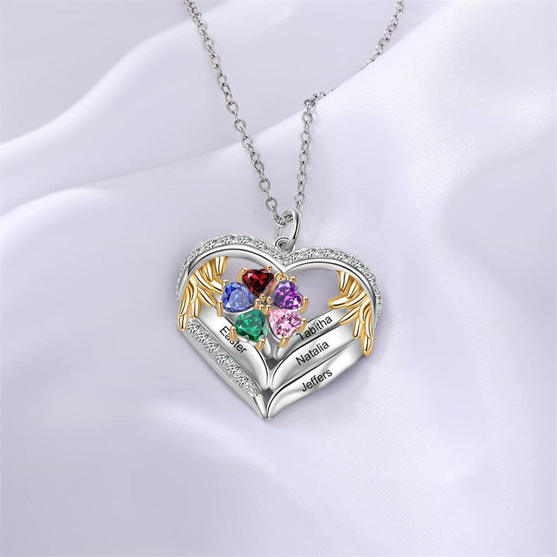 Sterling Silver Personalized Birthstone & Name Heart Shaped Pendant Necklace