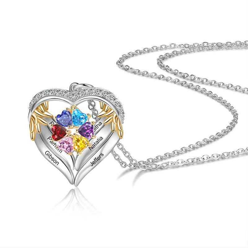 Sterling Silver Personalized Birthstone & Name Heart Shaped Pendant Necklace
