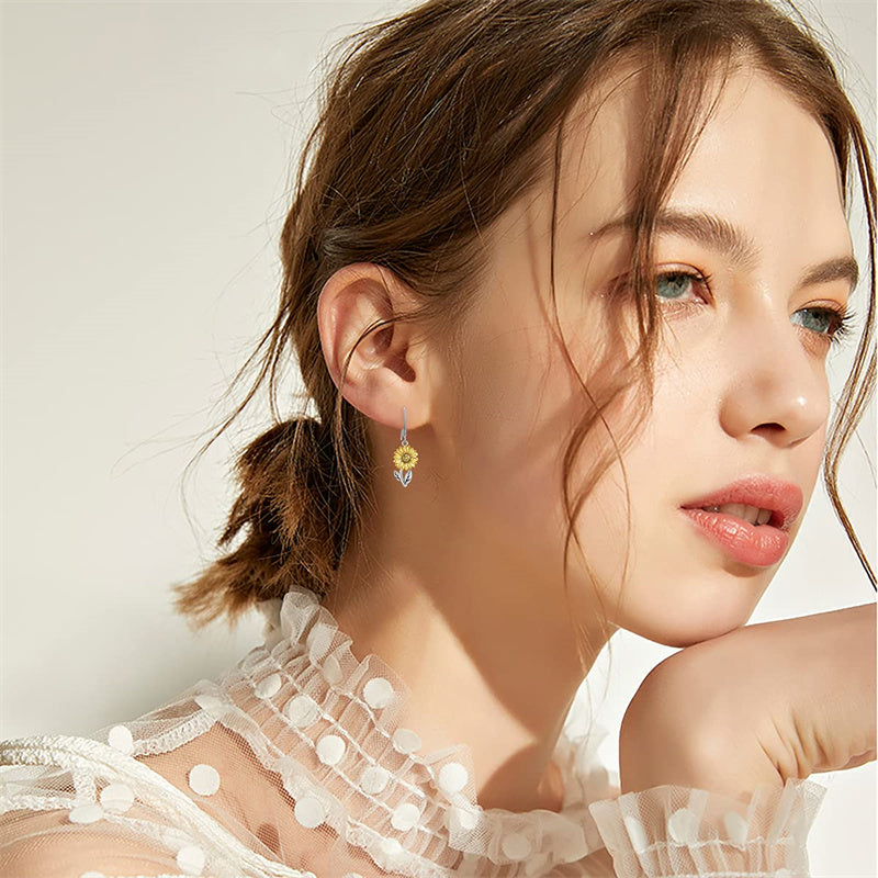 Sterling Silver Sunflower Flower Dangle Earring