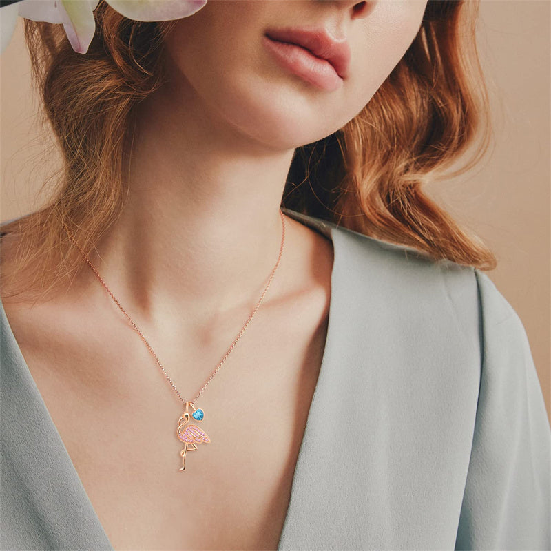 Sterling Silver Birthstone Flamingo Pendant Necklace