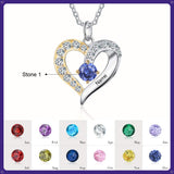 Sterling Silver Personalized Name Birthstones Heart Pendant Necklace