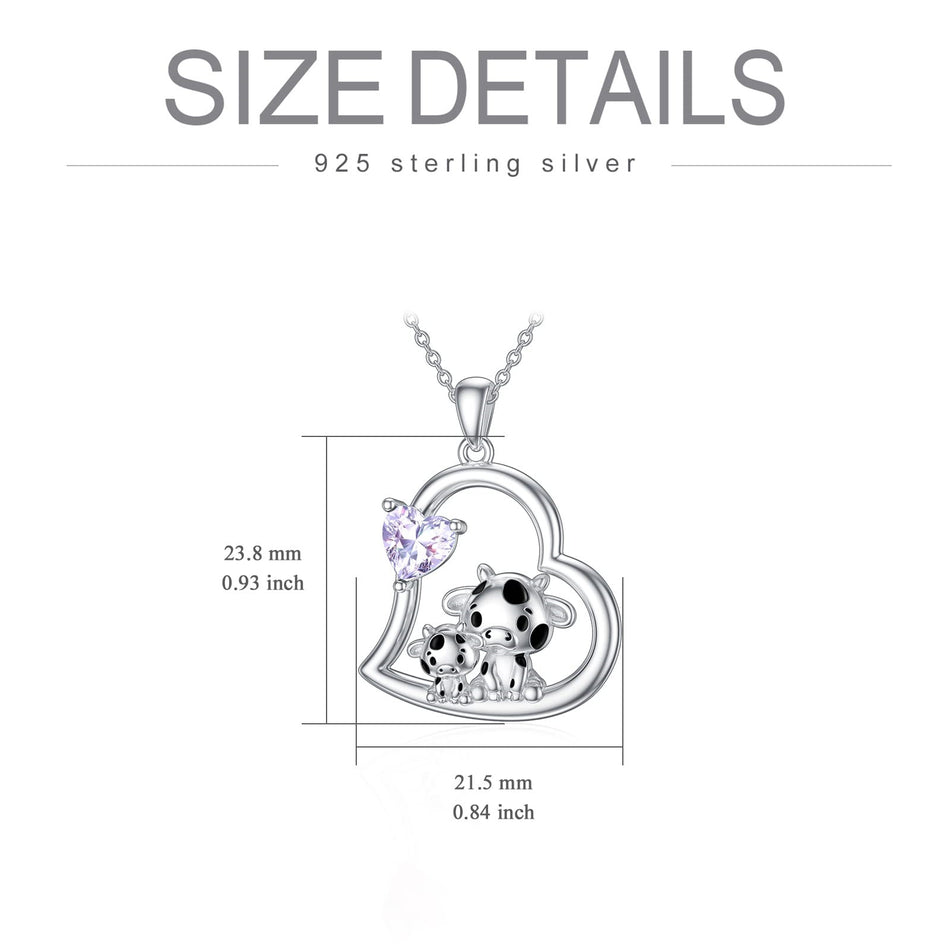 Sterling Silver Mother Daughter Cow Pendant Necklace