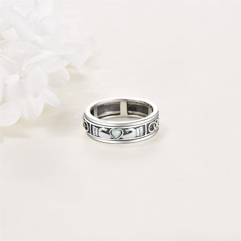 Sterling Silver Claddagh Moon And Star Anxiety Spinner Ring