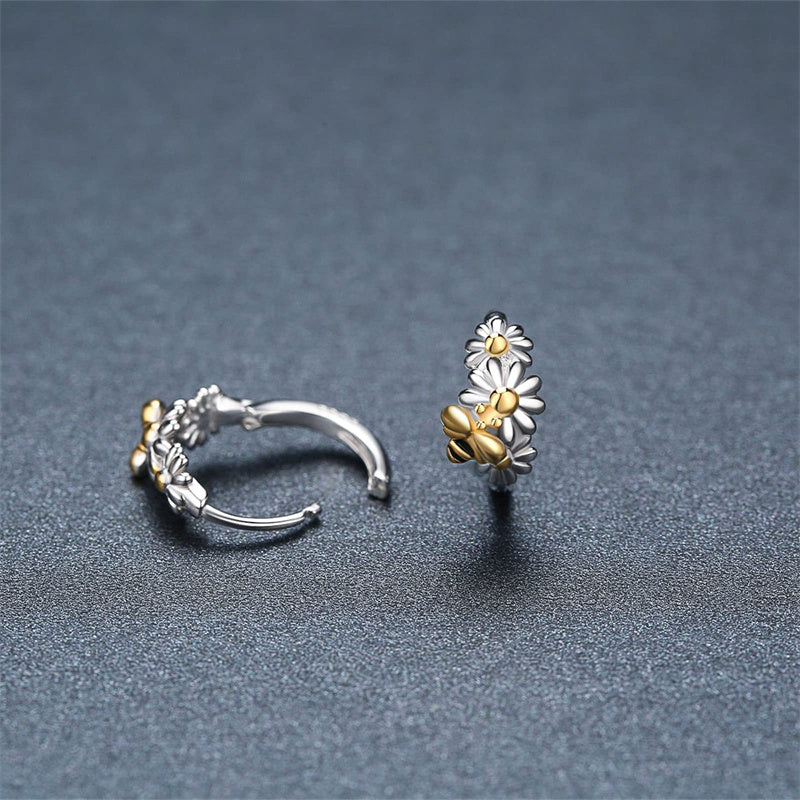 Sterling Silver Daisy Hoop Earrings
