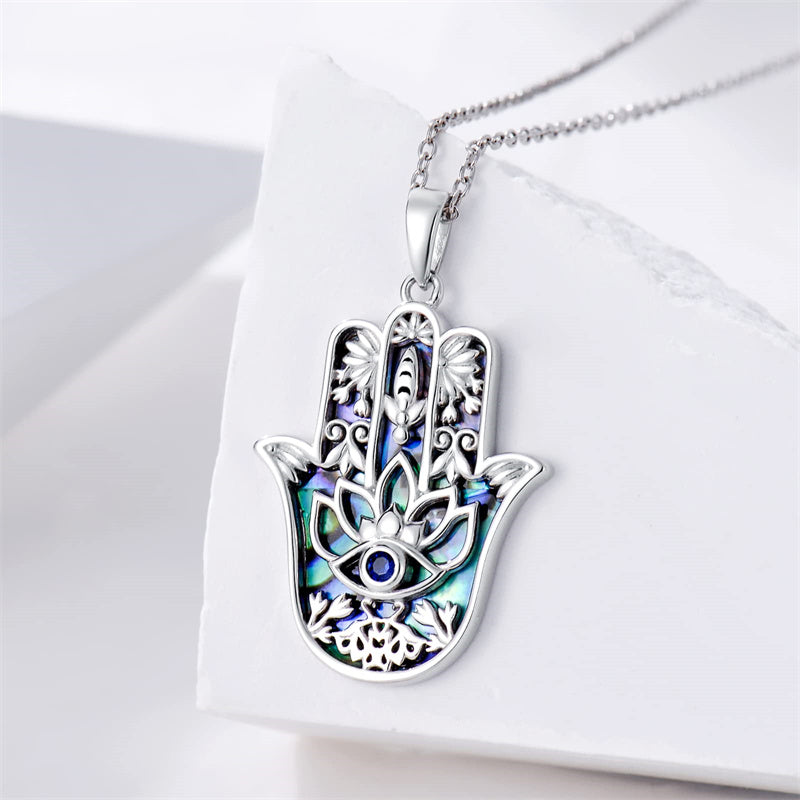 Sterling Silver Hamsa Fatim Blue Eye Pendant  Necklace