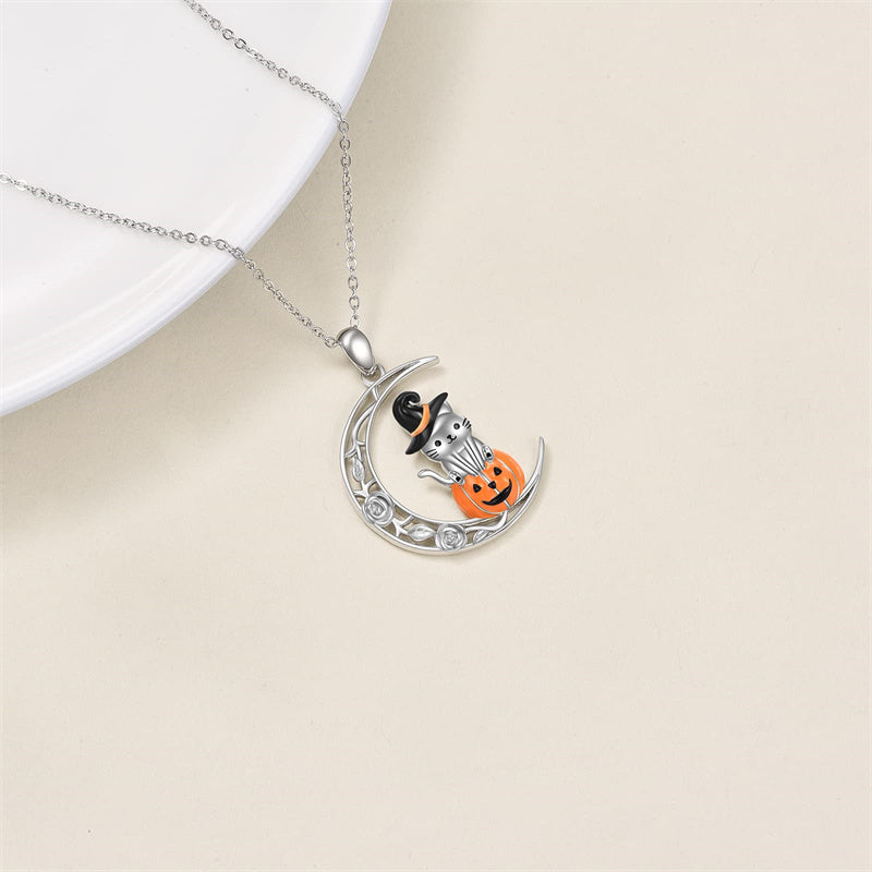 Sterling Silver Ghost Pumpkin Pendant Necklace