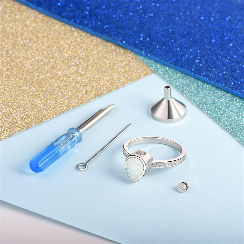 Sterling Silver Teardrop CZ Urn Rings for Ashes