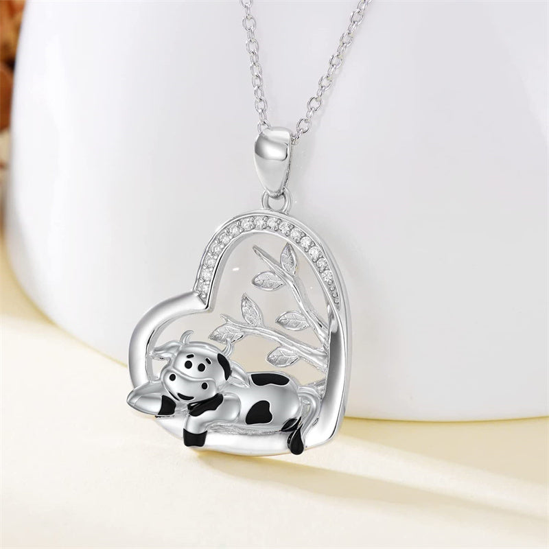Sterling Silver Cow Heart Pendant Necklace
