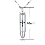 Sterling Silver Bar Bullet Cross Urn Necklace for Ashes