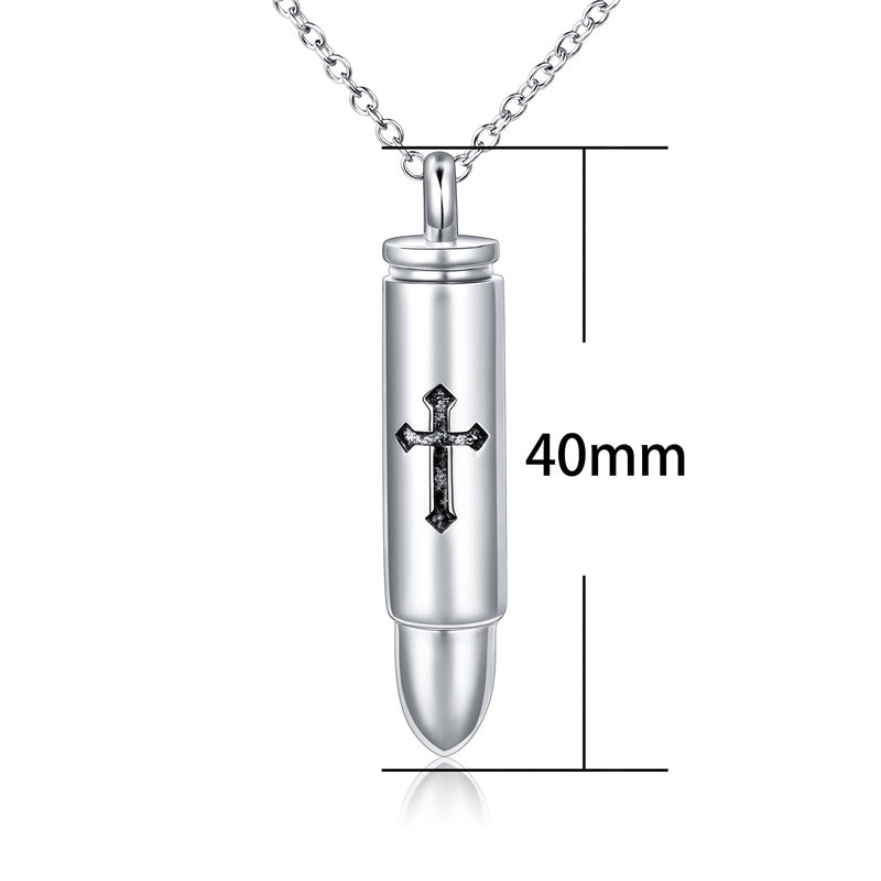 Sterling Silver Bar Bullet Cross Urn Necklace for Ashes