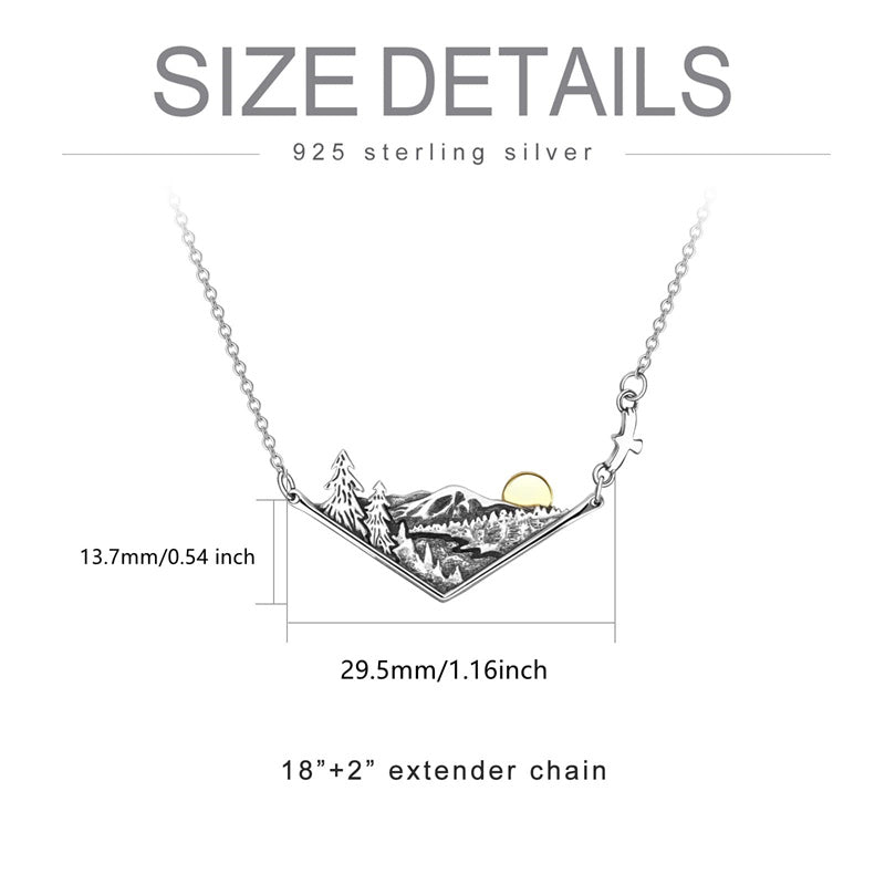 Sterling Silver 3D Mountain Range & Valley Sunset Urn Necklace for Ashes