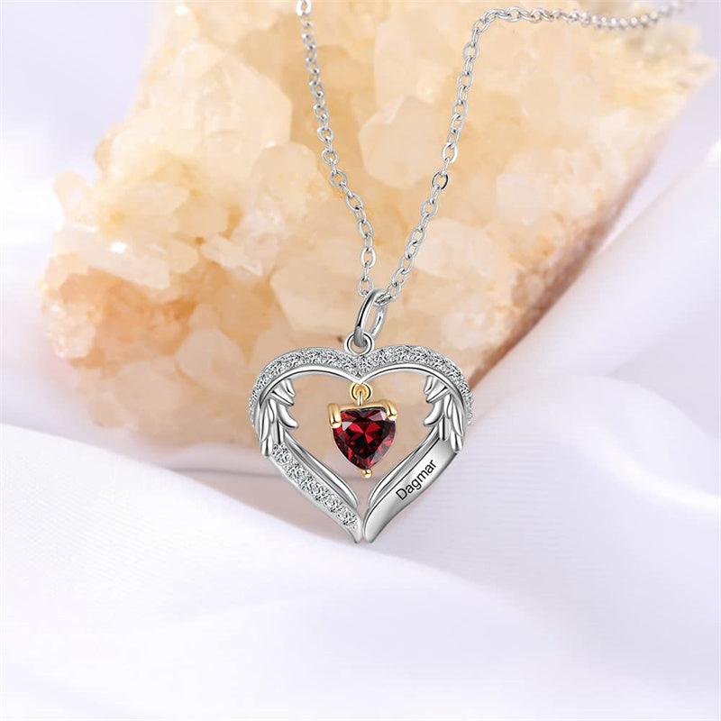 Sterling Silver Personalized Birthstone & Name Heart Shaped Pendant Necklace