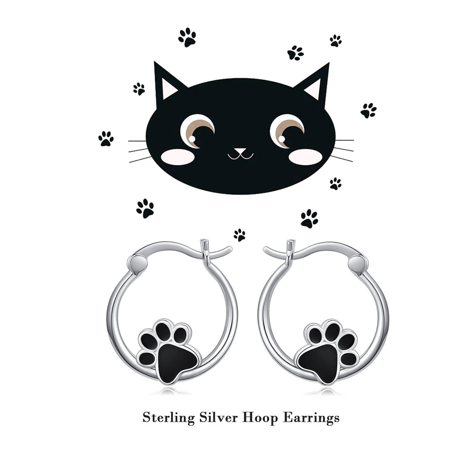Sterling Silver Paw Small Hoop Earrings